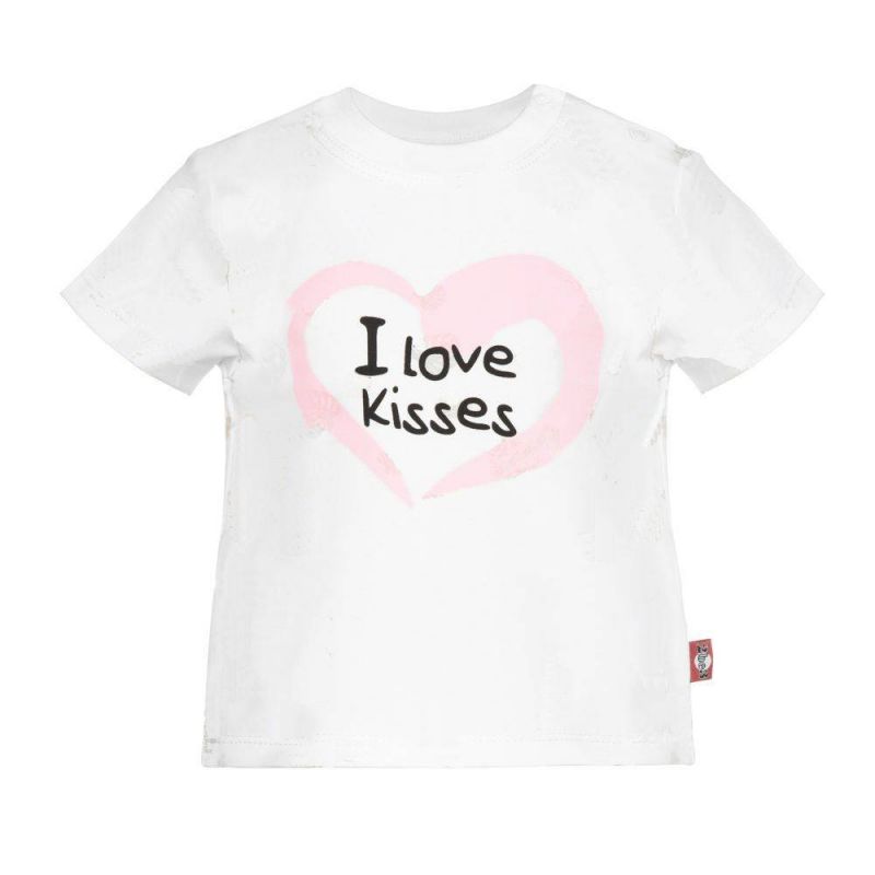 2be3 Koszulka Biała z Napisem I Love Kisses 74 dla Dziewczynki