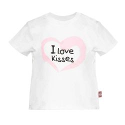 2be3 Koszulka Biała z Napisem I Love Kisses 80 dla Dziewczynki
