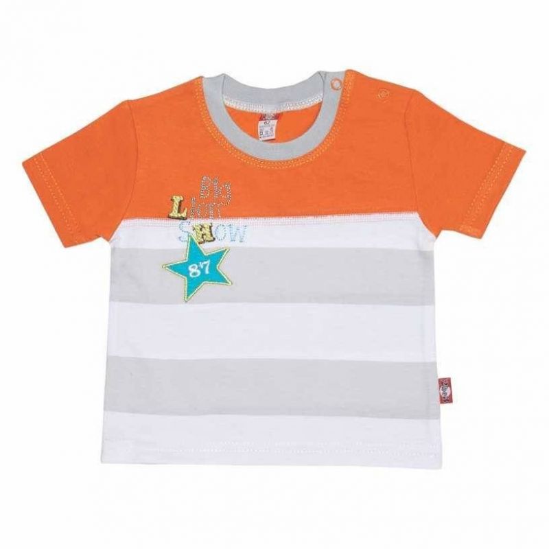 2be3 Koszulka w Szare Paski z Pomarańczową Górą 62 dla Chłopca
